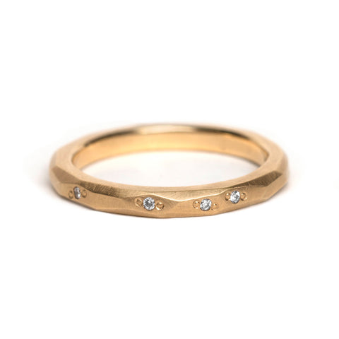 Yellow Gold Faceted Diamond Wedding Ring