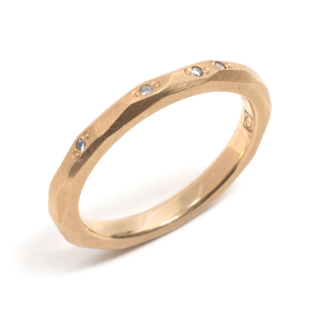 Yellow Gold Faceted Diamond Wedding Ring