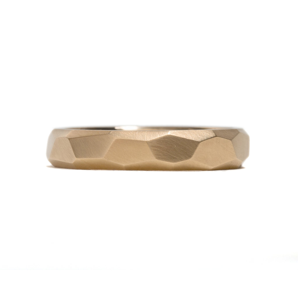 Wide Faceted Gold Wedding Ring