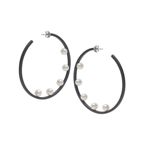 Large Five Pearl Hoop Earrings