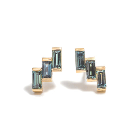Triple Sapphire Baguette Earrings by Melanie Katsalidis