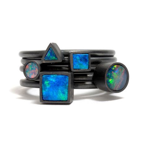 Oxidised Opal Element Stacking Ring by Melanie Katsalidis