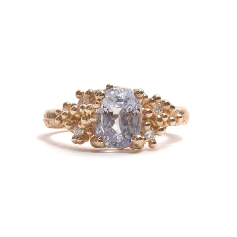 Grey Sapphire with Diamonds and Granules Ring by Ruth Tomlinson