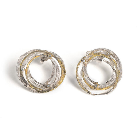 Gold, Silver & Diamond Wrap Stud Earrings by Shimara Carlow